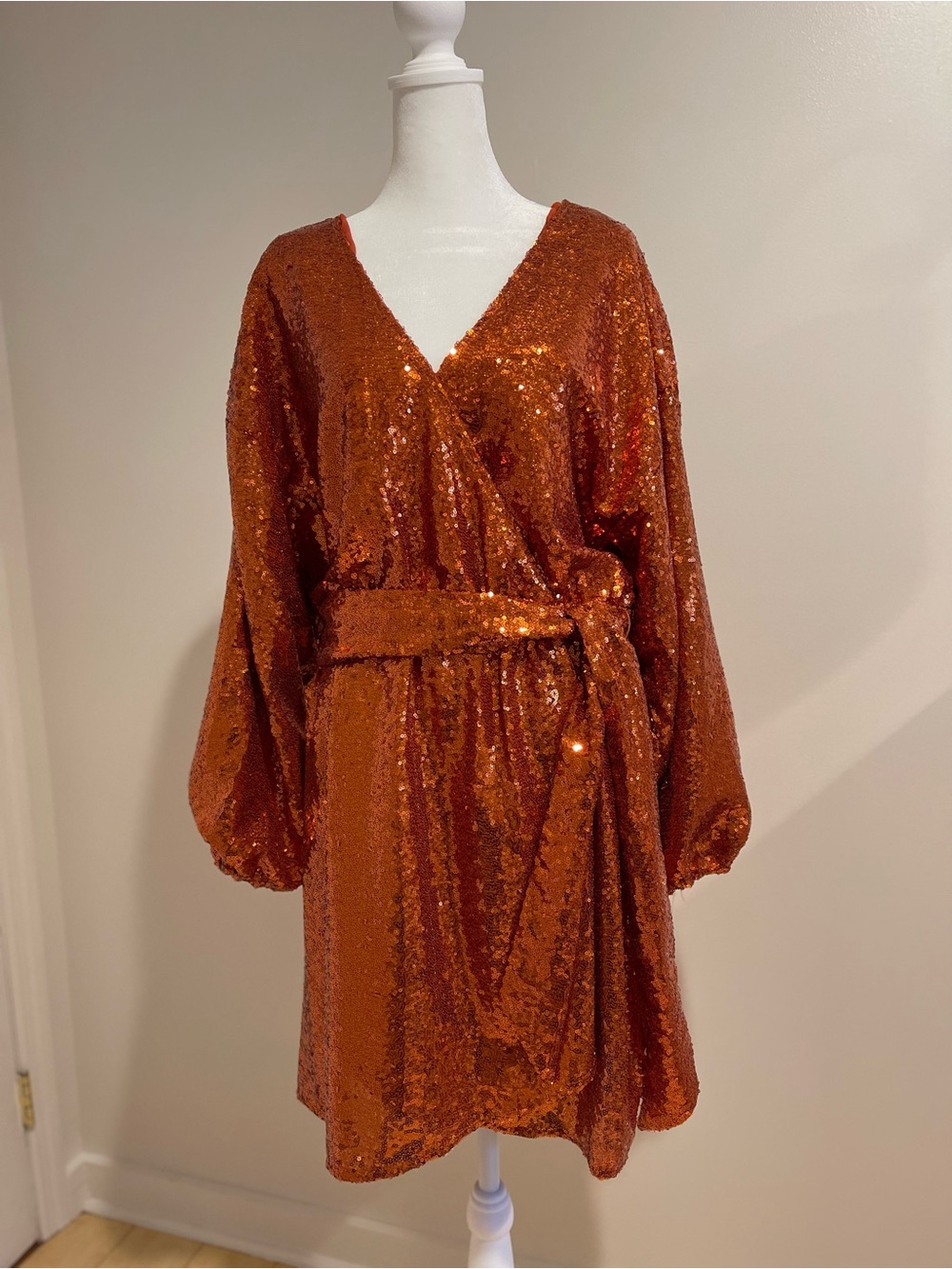 Anthropologie Copper Sequin Wrap Dress